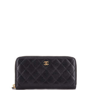 Chanel Long Zip Around Wallet Quilted Caviar